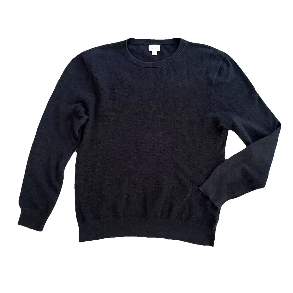 Knit for J Crew Waffle Knit Crew Neck Mens Sz L Black Cotton Textured Pullover